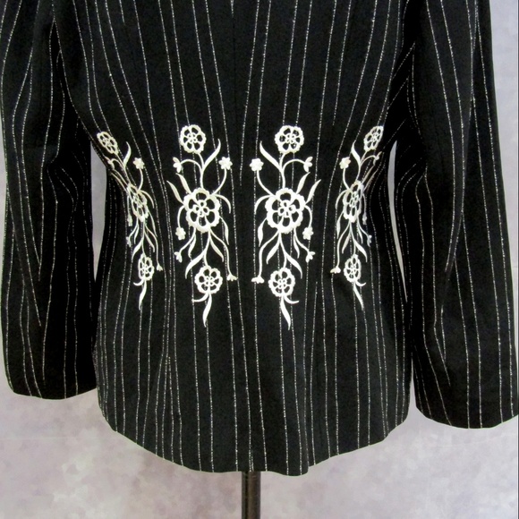Fleur Black & White Embroidered Jacket Blazer 10 - Picture 4 of 6